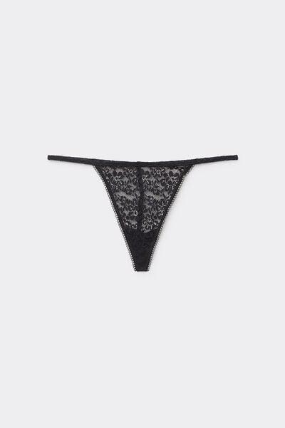 Black Lace-Detailed G-String, Black, large image number 3