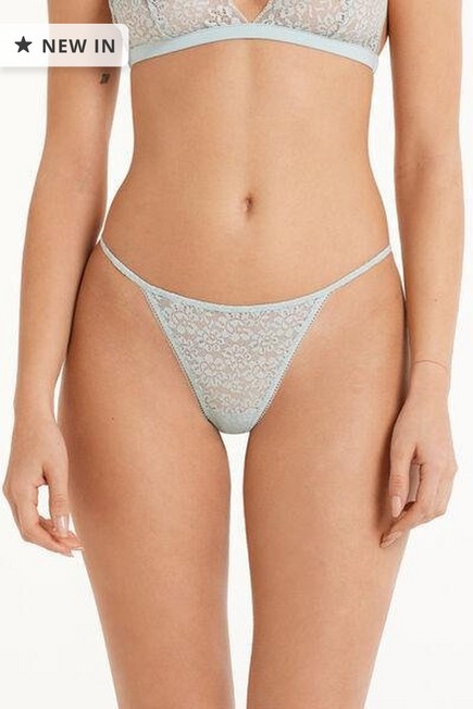 Tezenis - Green G-String With Thin Tanga-Style Panel In Recycled Lace