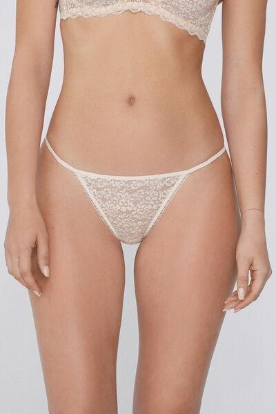 Cream Lace-Detailed G-String, Ivory Cream, large image number 1