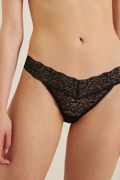 Tezenis - Black High-Cut Recycled Lace G-String