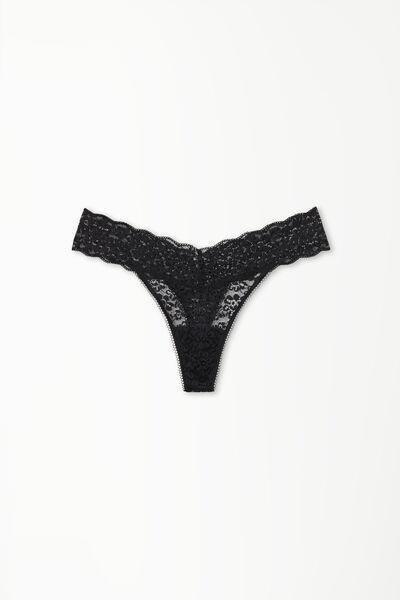Tezenis - Black High-Cut Recycled Lace G-String