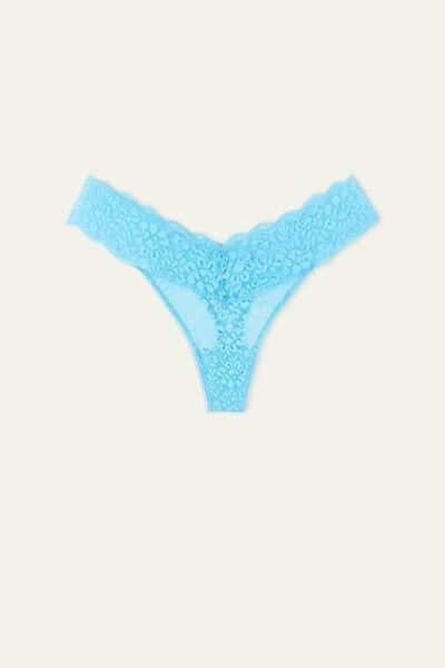 Blue High-Cut Recycled Lace G-String, , large image number 4