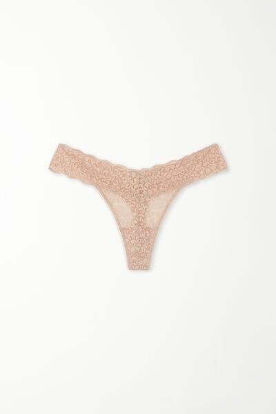 Tezenis - Beige High-Cut Recycled Lace G-String