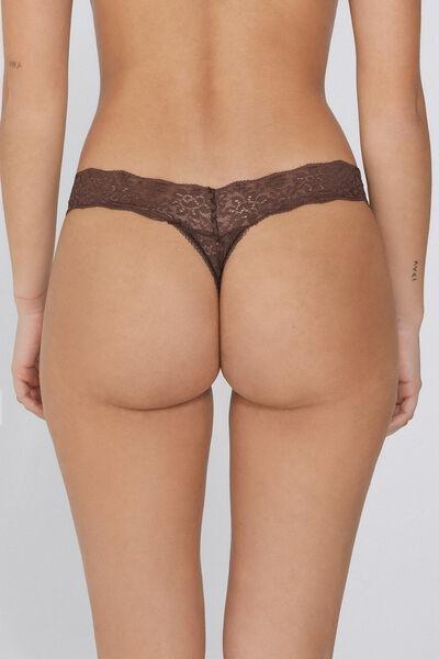 Caramel High-Cut Lace Thong, 5701_304Y, large image number 2