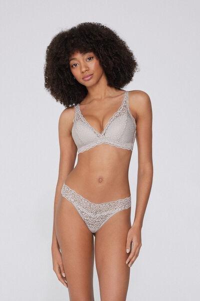 Grey Lace High-Cut Thong, , large image number 1