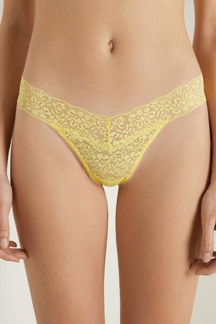 Tezenis - PALE YELLOW High-Cut Recycled Lace G-String