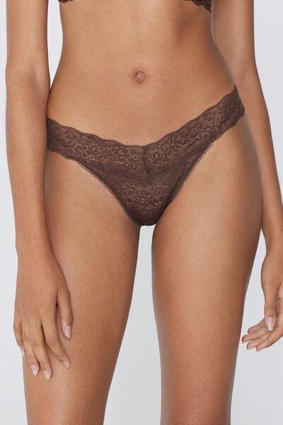 Brown High-Cut Recycled Lace G-String, , large image number 0