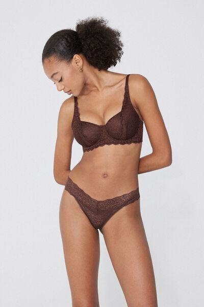 Brown High-Cut Recycled Lace G-String, , large image number 1