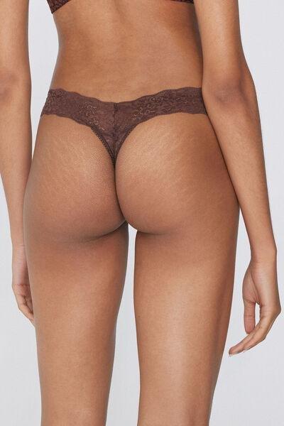 Brown High-Cut Recycled Lace G-String, , large image number 2