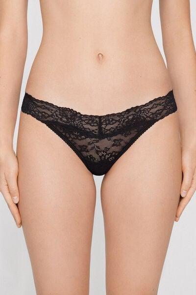Black High-Cut Recycled Lace G-String, Black, large image number 1