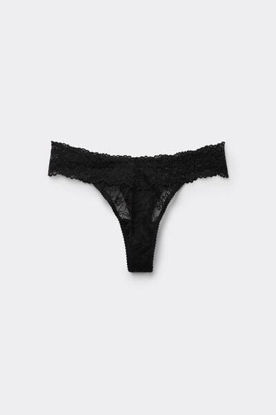 Black High-Cut Recycled Lace G-String, Black, large image number 4