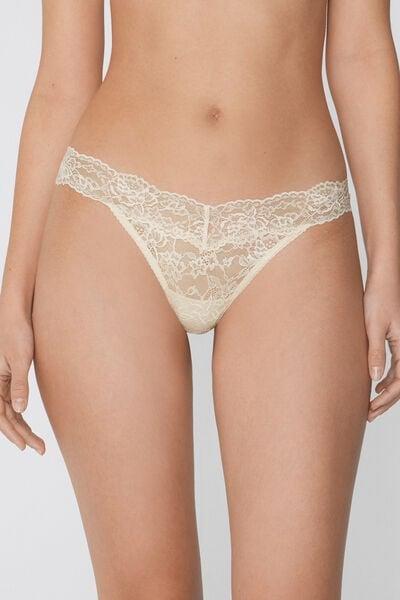 Creme High-Cut Recycled Lace G-String, Ivory Cream, large image number 1