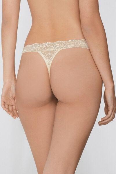 Creme High-Cut Recycled Lace G-String, Ivory Cream, large image number 2