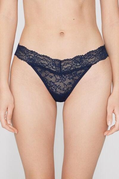 Navy High-Cut Recycled Lace G-String, Absolute Blue, medium