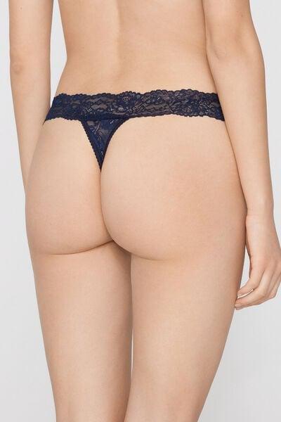 Navy High-Cut Recycled Lace G-String, Absolute Blue, medium