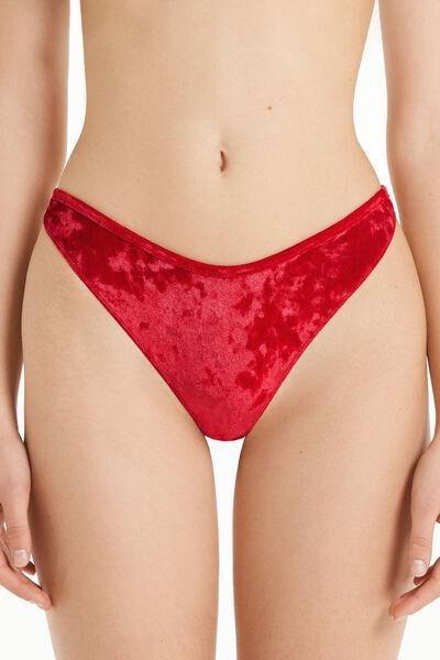 Red High-Cut Jewelled Velvet G-String, , large image number 0
