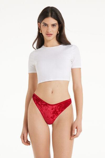 Red High-Cut Jewelled Velvet G-String, , large image number 1