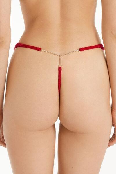Red High-Cut Jewelled Velvet G-String, , large image number 2