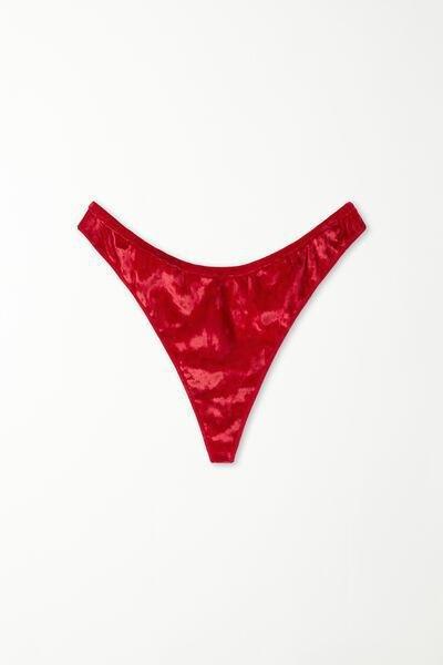 Red High-Cut Jewelled Velvet G-String, , large image number 4