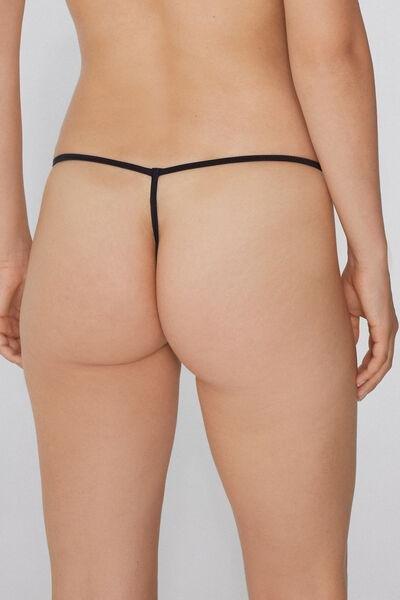 Black Panel Lace Crossover G-String, Black, medium