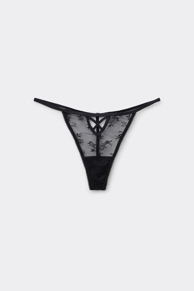 Black Panel Lace Crossover G-String, Black, large image number 4