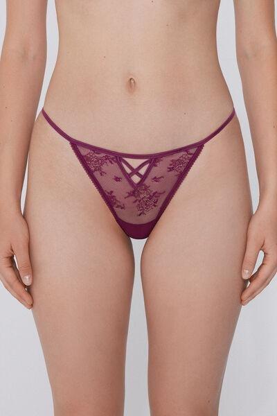 Burgundy Panel Lace Crossover G-String, , large image number 0