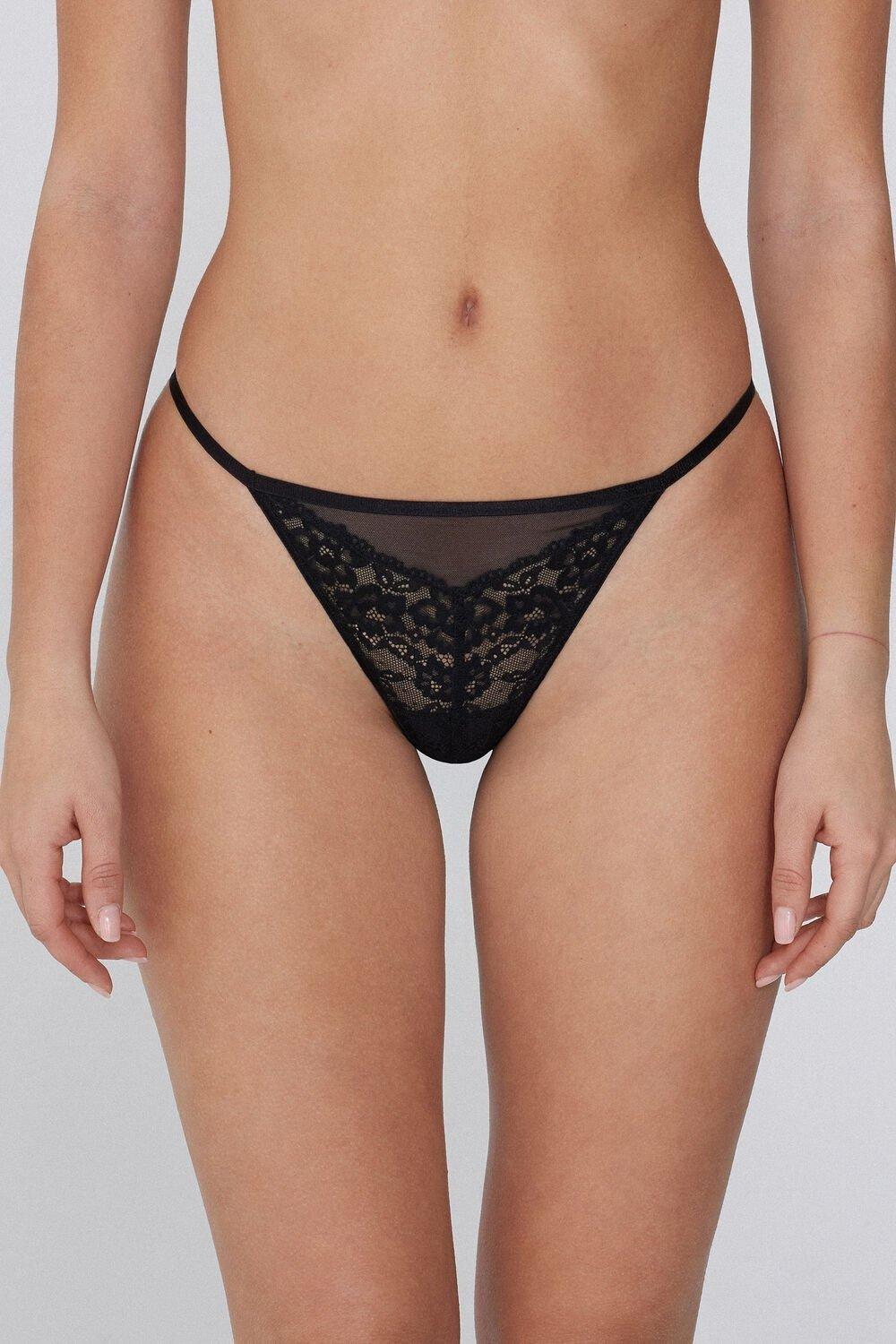 Black Lace Tanga Panel G-String, Black, large image number 2