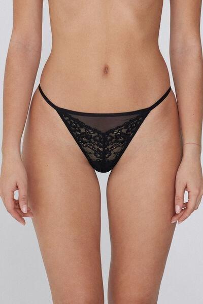 Black Lace Tanga Panel G-String, Black, large image number 3