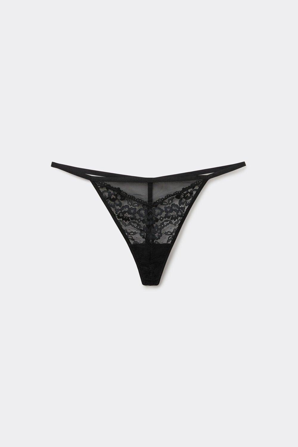 Black Lace Tanga Panel G-String, Black, large image number 6