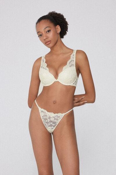 Beige Lace Eternal Cotton Tanga Panel G-String, 5701_729Y, large image number 0