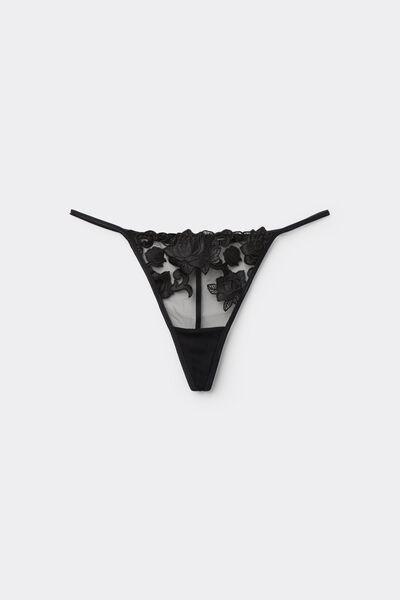 Black Rose Wonder Tanga Panel G-String, Black, medium