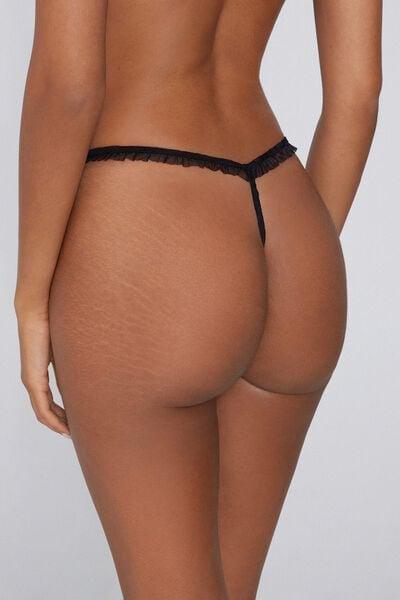 Black Romantic Fantasy Tanga Panel Lace G-String, Black, large image number 2