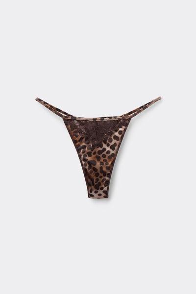 Grey Classy Animal Print Tanga Panel Lace G-String, 5701_983Y, large image number 4