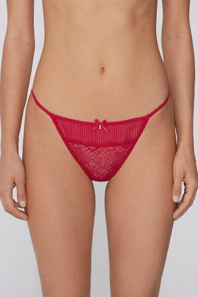 Red Pretty Pleated Tanga Panel Lace G-String, 5701_873V, large image number 1