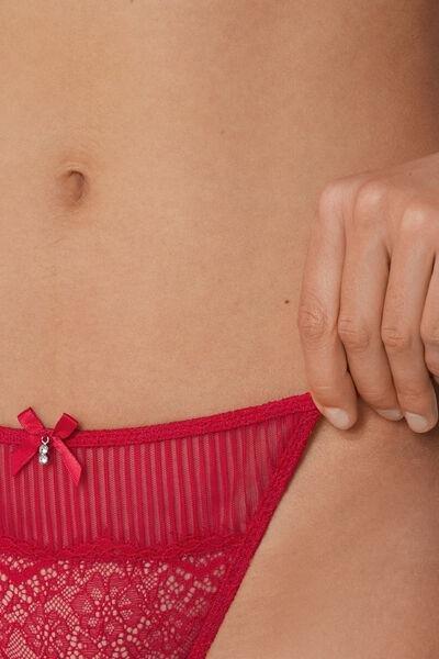 Red Pretty Pleated Tanga Panel Lace G-String, 5701_873V, large image number 3