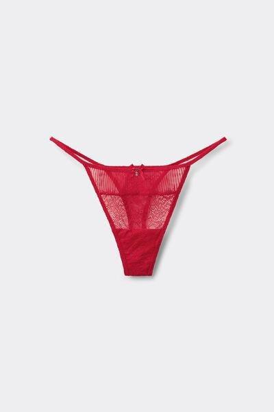 Red Pretty Pleated Tanga Panel Lace G-String, 5701_873V, large image number 4