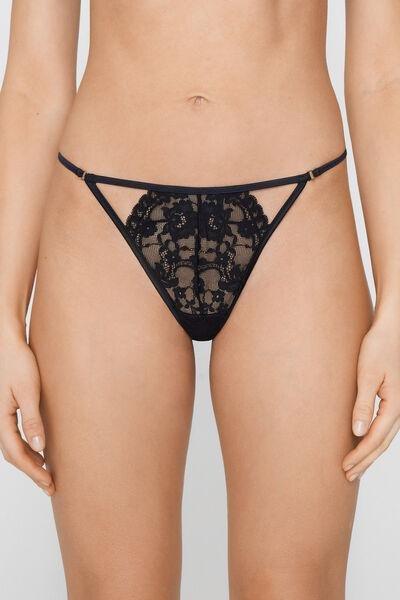 Black Sensual Desire Tanga Panel G-String, Black, large image number 1