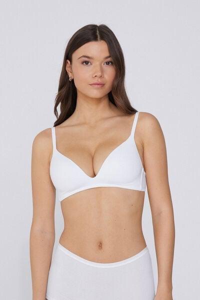 White Lightly Padded Triangle Bra, White, large image number 1
