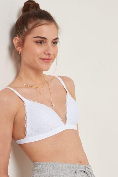 White Istanbul Recycled Lace Triangle Bra, White, large image number 1