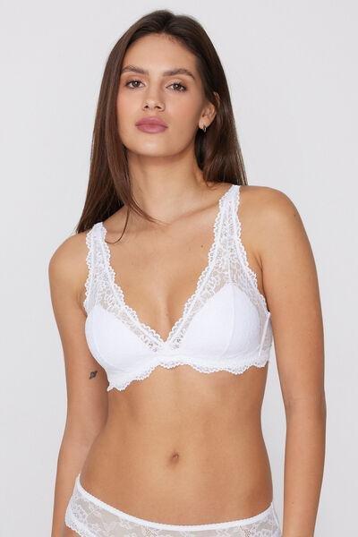 White Havana Recycled Lace Triangle Bra, White, medium