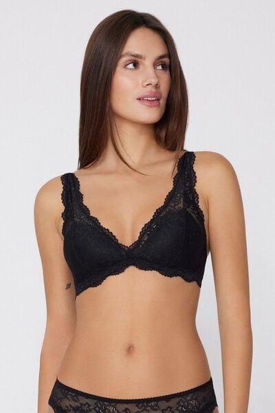 Black Havana Recycled Lace Triangle Bra, Black, large image number 1