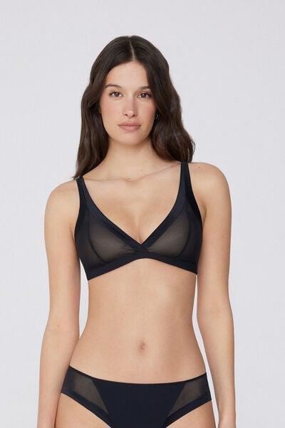 Black Lightly Padded Triangle Bra, Black, large image number 1