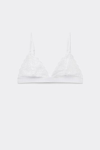 White Lisbon Recycled Lace Triangle Bra, White, large image number 4