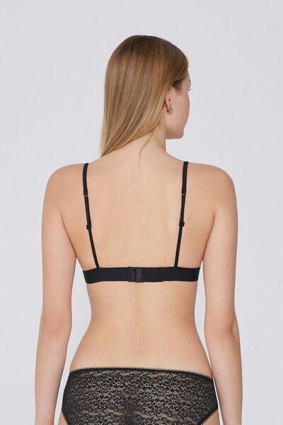 Black Lisbon Recycled Lace Triangle Bra, Black, medium