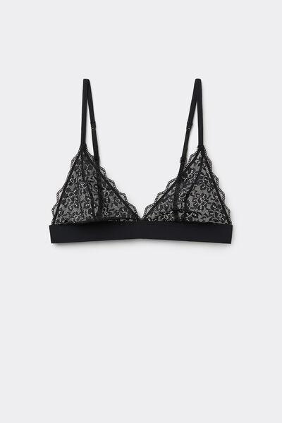 Black Lisbon Recycled Lace Triangle Bra, Black, large image number 4