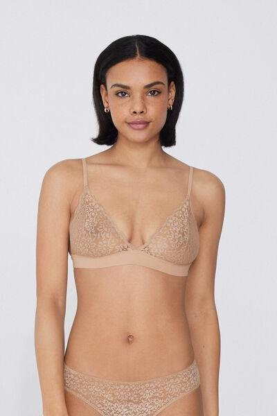 Beige Lisbon Recycled Lace Triangle Bra, Natural Blush, large image number 1