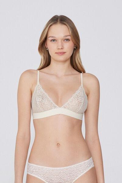 White Lisbon Recycled Lace Triangle Bra, Ivory Cream, large image number 1