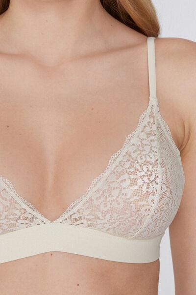 White Lisbon Recycled Lace Triangle Bra, Ivory Cream, large image number 3