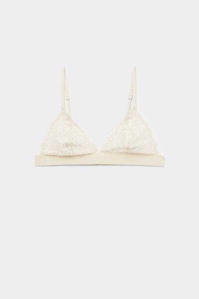White Lisbon Recycled Lace Triangle Bra, Ivory Cream, large image number 4