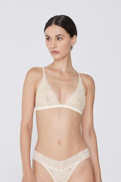 Cream Unpadded Triangle Bra, , large image number 0